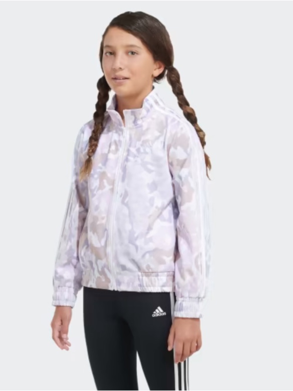 NWT-adidas Girls' Pastel Camo 3-Stripe Tricot Jacket - Lavender/Blush/White